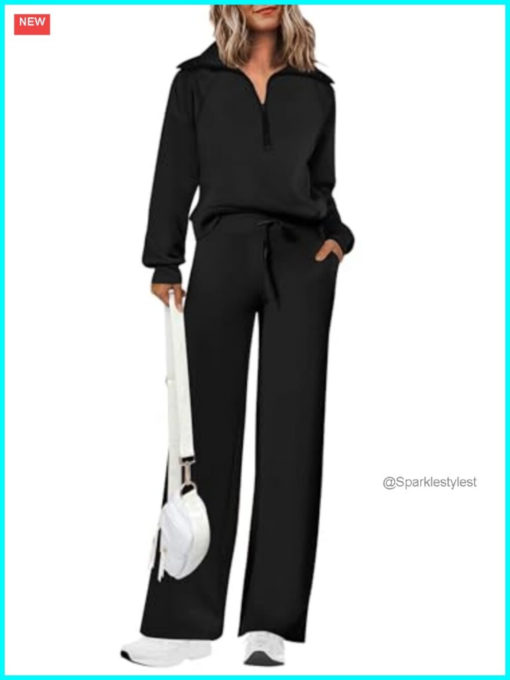 Women's 2 Piece Lounge Set Half Zip Sweatshirt Palazzo Pants Tracksuit